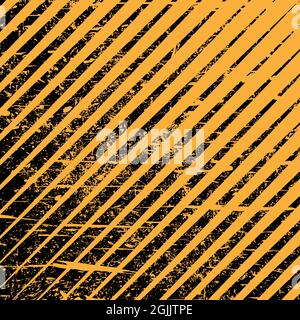 Grunge schwarze diagonale Dreiecke auf gelbem Hintergrund. Trockene Pinselstriche. Modernes Muster. Verzweifelte Fahne. Isolierte schwarze Pinsel-Sets Stock Vektor