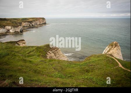 Die Kreidefelsen von Flamborugh Head in East Yorkshire, Großbritannien Stockfoto