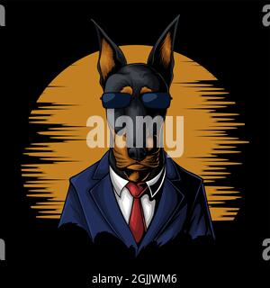 Coole Dobermann Anzug Vektor Illustration Stock Vektor