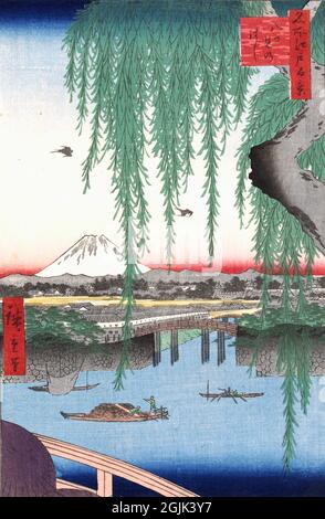 Hundert berühmte Ansichten von Edo „Blick auf Nihonbashi Tori 1-chome“ von Utagawa Hiroshige (1797 -1858), Edo-Zeit, 1858 Stockfoto