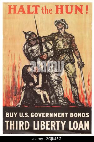 Poster „Halt the Hun: Kaufen Sie US-Staatsanleihen“ von Henry Patrick Raleigh, 1918 Stockfoto