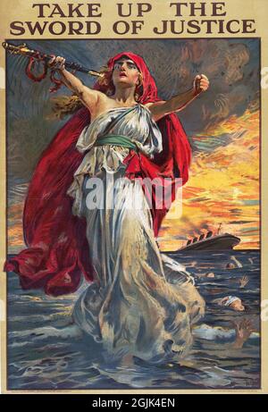 „Take Up the Sword of Justice“ WWI-Poster von Bernard Partridge, 1914-18 Stockfoto
