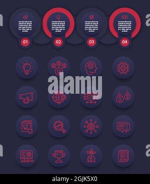 Startup, Business-Infografiken mit Zeilensymbolen Stock Vektor