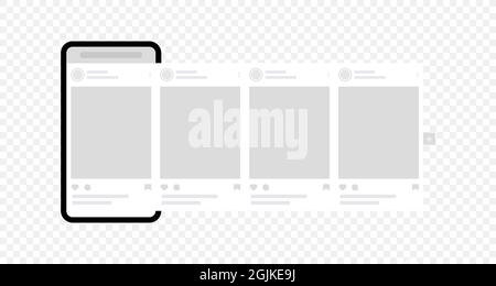 Smartphone mit Schnittstelle Karussell Post. Modelvorlage für Werbeanzeigen in sozialen Netzwerken. Karussell-Beiträge mit Werbebannern. Web-App-Seite Interface-Design Stock Vektor