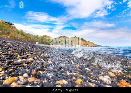 Vulkanstrand Mavra Volia auf der Insel Chios, Griechenland Stockfoto