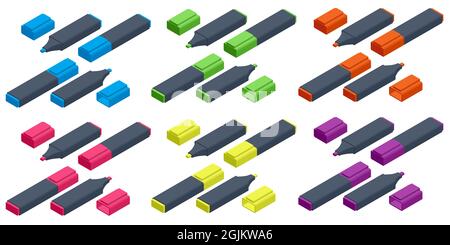 Isometrische Markierungen isoliert auf weißem Hintergrund. Realistisches Markierset für Design. Stock Vektor