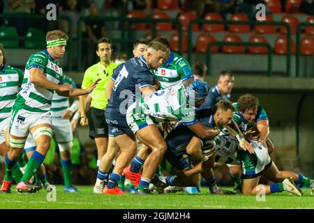 Monigo Stadium, Treviso, Italien, 10. September 2021, Byron McGuigan (Sale Sharks) im Freundschaftsspiel 2021 - Benetton Treviso vs Sale Sharks - andere Quelle: Live Media Publishing Group/Alamy Live News Stockfoto