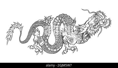 Vektordarstellung eines chinesischen Drachen. Schwarzer asiatischer Drache. Stock Vektor