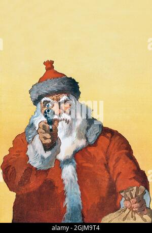 Weihnachtsmann, Hände Hoch! Puck Weihnachten, 1912. „Hände hoch!“ Fotomechanische Abdruck von will Crawford, der einen Weihnachtsmann zeigt, der mit einer Handfeuerwaffe auf den Betrachter zeigt (1912). Eine einzigartige, optimierte und verbesserte Version einer historischen Illustration. Stockfoto