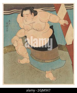 Sumo-Ringer Hiodoshi Rikiya aus Hirado im Ring. um 1790 - um 1810. Optimierte und verbesserte Version einer japanischen Holzschnitt-Illustration aus dem 19. Jahrhundert. Stockfoto