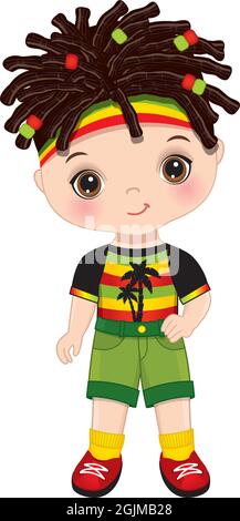 Niedlicher kleiner Reggae Boy mit Dreadlocks Stock Vektor