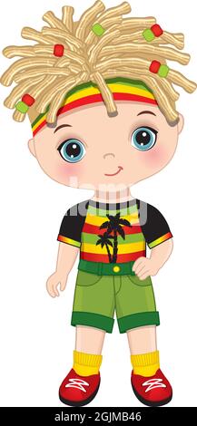 Niedlicher Kleiner Reggae Boy Im Rastafari-Outfit Stock Vektor