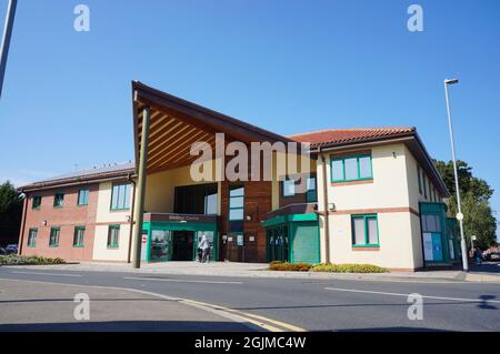 Medizinisches Zentrum Parkside, das für COVID-19-Impfungen in der Tawney Street in BOSTON Lincolnshire genutzt wurde, Stockfoto