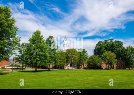 Academy Gebäude der Phillips Exeter Academy im historischen Stadtzentrum von Exeter, New Hampshire NH, USA. Dieses Gebäude ist das Hauptgebäude des Campus Stockfoto