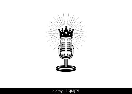 König Mikrofon Vektor-Illustration im Retro-Stil. Design-Element für Podcast oder Karaoke-Logo, Etikett, Emblem, Schild. Stockfoto