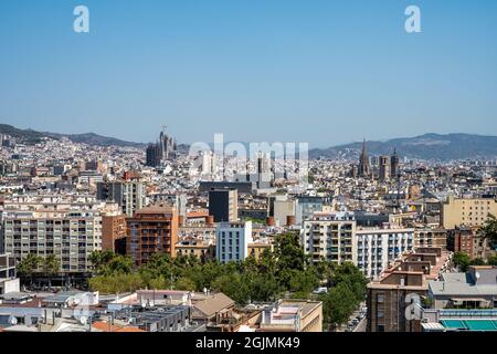 Blick über Barcelona in Spanien vom Berg Montjuic Stockfoto