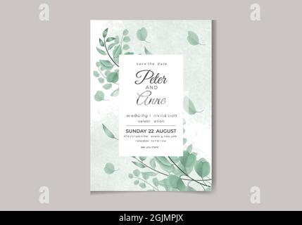 Schöne digitale handbemalte weibliche Aquarell Premium Blumen und Blätter Hochzeit Einladungskarte Stock Vektor