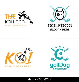 Animal Icon Golf Sport Hund und dekorative Fisch Logo-Design Stock Vektor