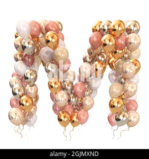 Buchstabe M von Ballons isoliert auf weiß. Textbrief für Feiertag, Geburtstag, Feier. 3d-Illustration Stockfoto