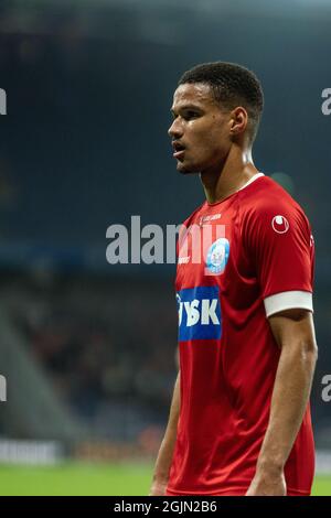 Brondby, Dänemark. September 2021. Joel Felix (4) aus Silkeborg, WENN er während des 3F-Superliga-Spiels zwischen Broendby IF und Silkeborg IF im Stadion Brondby gesehen wurde. (Foto: Gonzales Photo/Alamy Live News Stockfoto