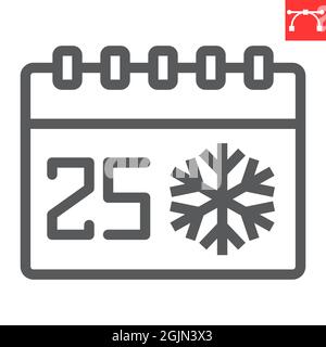 Weihnachts-Kalender-Linie-Symbol, Feiertag und weihnachten, 25. dezember Kalender-Vektor-Symbol, Vektorgrafiken, editierbare Kontur Umrisszeichen, eps 10. Stock Vektor