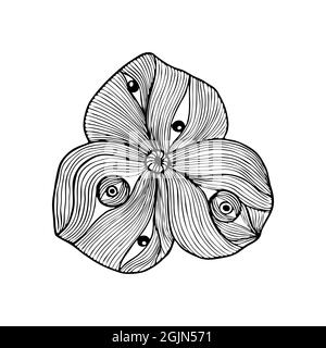 Esoterische magische Blume kritzelnde Handzeichnung, schwarze Umrisse, Fanatismus, irreal. Isolierter, weißer Hintergrund. Vektorgrafik Stock Vektor