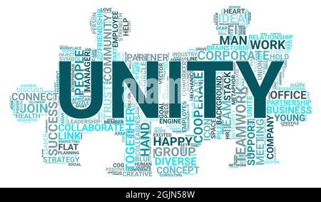 Unity Wort Wolke Konzept auf weißem Hintergrund, 3d-Rendering Stockfoto