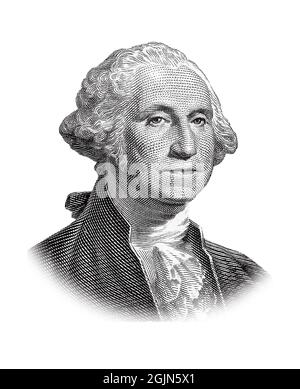 Ein Porträt von George Washington auf weißem Hintergrund isoliert Stockfoto