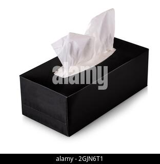 Gewebekasten imitierten schwarzen Gewebekasten, isoliert auf Weiß Stockfoto