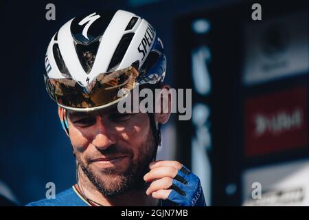 6. September 2021; Sherford nach Exeter, Devon, England: Die AJ Bell Tour of Britain, Etappe 2 Sherford nach Exeter. Mark Cavendish. Stockfoto