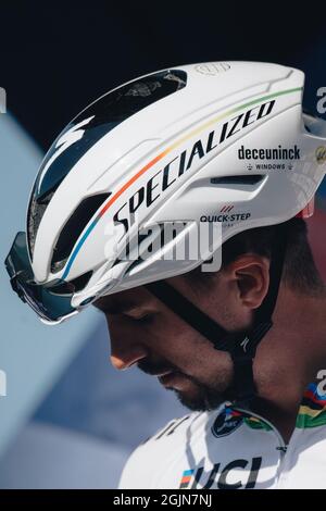 6. September 2021; Sherford nach Exeter, Devon, England: Die AJ Bell Tour of Britain, Etappe 2 Sherford nach Exeter. Julian Alaphilippe. Stockfoto