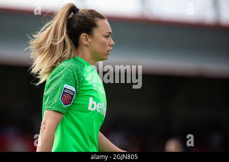 London, Großbritannien. September 2021. Mackenzie Arnold von West Ham. Barclays FA Women's Super League West Ham vs. Aston Villa. Kredit: Liam Asman/Alamy Live Nachrichten Stockfoto