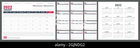 Kalenderplaner 2022. Wochenbeginn Montag Corporate Design Planner Vorlage. Stock Vektor