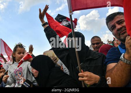 Istanbul, Türkei. September 2021. Am 11. September 2021 protestieren Menschen in Istanbul, Türkei, gegen die Impfpflicht. Foto von Can Ozer/Depo Photos/ABACAPRESS.COM Credit: Abaca Press/Alamy Live News Stockfoto