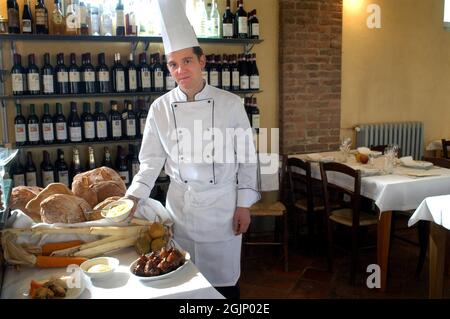 Magliano Alfieri (Cuneo, Piemont, Italien), das Restaurant des Bauernhofes Cascina del Cornale Stockfoto