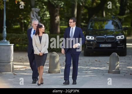 Warschau, Masowien, Polen. September 2021. Premierminister MATEUSZ MORAWIECKI traf sich in Warschau mit Bundeskanzlerin ANGELA MERKEL. Dies ist Angela MERKEL letzte Reise nach Polen als Bundeskanzlerin der Bundesrepublik Germany.in das Bild: MATEUSZ MORAWIECKI (Foto: © Hubert Mathis/ZUMA Press Wire) Stockfoto