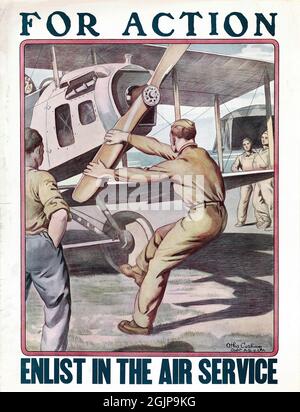 „for Action - Enlist in the Air Service“-Rekrutierungsplakat für den Zweiten Weltkrieg von Otto Cushing, 1914-18 Stockfoto