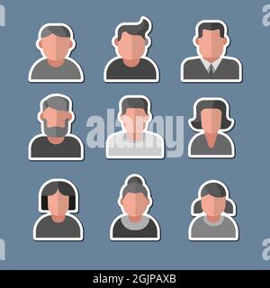 Illustration der weiblichen und männlichen Avatare Sticker Set Icons Stock Vektor