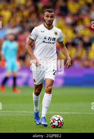 Romain Saiss von Wolverhampton Wanderers während des Spiels in der Premier League in der Vicarage Road, Watford. Bilddatum: Samstag, 11. September 2021. Stockfoto