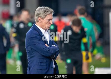 Essevees Cheftrainer Francky Dury, aufgenommen während eines Fußballmatches zwischen SV Zulte Waregem und Cercle Brugge KSV, Samstag, 11. September 2021 in Waregem Stockfoto