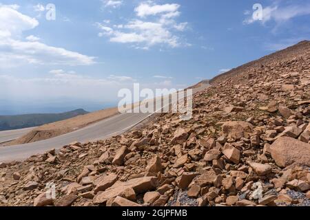 Die höchste Straße in Colorado führt bis zum Pikes Peak 14.000 Fuß Stockfoto