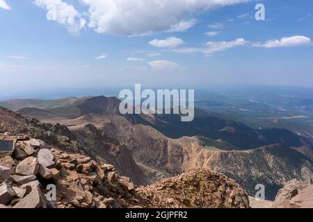 Blick vom Gipfel des Pikes Peak in der Nähe von Colorado Springs Stockfoto