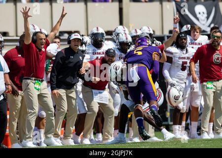 Greenville, NC, USA. 11. Sep, 2021. Das NCAA-Spiel im Dowdy-Ficklen Stadium in Greenville, NC. (Scott Kinser/Cal Sport Media). Kredit: csm/Alamy Live Nachrichten Stockfoto