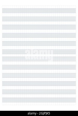 Diagrammpapier. Bedruckbares Rasterpapier mit Stabpapier auf weißem Hintergrund. Ein leeres Notenblatt mit Personal. Geometrisches Muster für Komposition, Bildung Stock Vektor