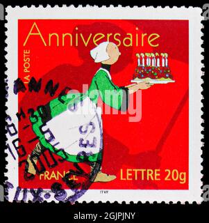 MOSKAU, RUSSLAND - 17. APRIL 2021: In Frankreich gedruckte Briefmarke zeigt Geburtstag - Becassine, Serie zur Geburt, um 2005 Stockfoto