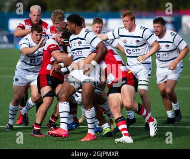 BUTTS PARK ARENA, COVENTRY, VEREINIGTES KÖNIGREICH - 2021/09/011 : während des Freundschaftsspiel zwischen Coventry Rugby und Gloucester Rugby in der Butts Park Arena am 11. September 2021 in Coventry, England.Endstand: Coventry : Gloucester Stockfoto