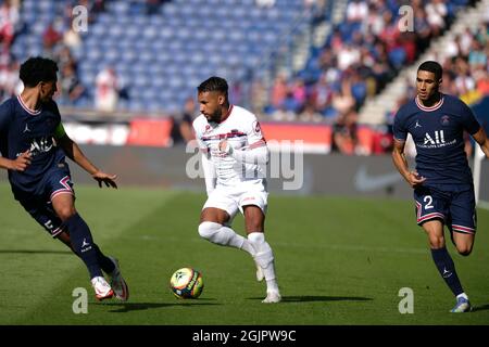 Paris, Frankreich. September 2021. Clermont-Stürmer JIM ALLEVINAH in Aktion während der französischen Fußballmeisterschaft isst die Ligue 1 Uber zwischen Paris Saint Germain und Clermont im Parc des Princes Stadium - Paris Frankreich.Paris SG gewann 4:0 (Bildquelle: © Pierre Stevenin/ZUMA Press Wire) Stockfoto