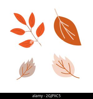Herbst Blätter einfache Vektor minimalistisches Konzept flache Stil Illustration, mehrfarbige handgezeichnete natürliche florale Elemente Set, Element für Einladungen, Grußkarten, Booklet, Herbst Urlaub Dekor Stock Vektor