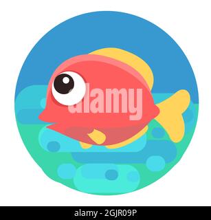 Tropischer roter Fisch. Kleine Landschaft. Unterwasserwelt. Wilde Tiere. Meer, Meer. Sommerwasser. Isoliert auf weißem Hintergrund. Illustration in Cartoon Stock Vektor