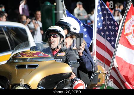 New York City, Usa. September 2021. Am 9. Jahrestag der Ereignisse von 11 in New York City ziehen Motorradfahrer auf die Straßen. (Foto von Efren Landaos/SOPA Images/Sipa USA) Quelle: SIPA USA/Alamy Live News Stockfoto